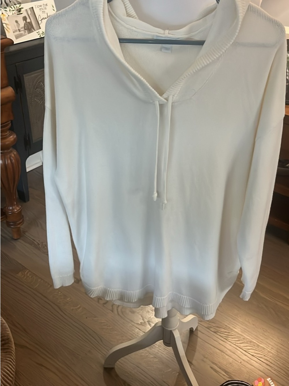 New York & Company Off-White Hooded Pullover Sweatshirt